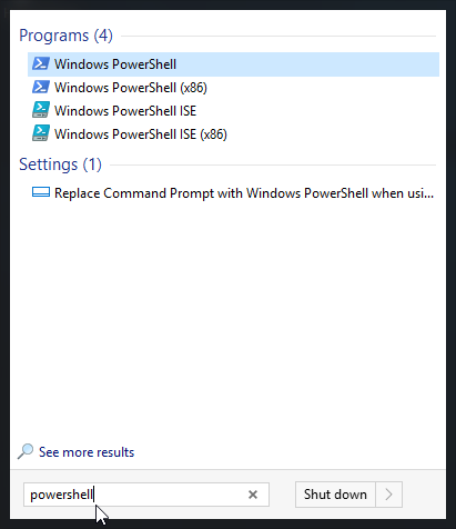 Powershell Start Menu search 